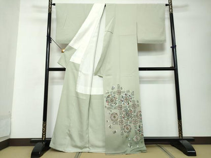 平和屋着物●豪華色留袖　作家物　総刺繍　洋花文　暈し染め　金糸　正絹　逸品　未使用　DABI2889ud