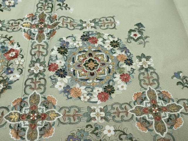 平和屋着物●豪華色留袖　作家物　総刺繍　洋花文　暈し染め　金糸　正絹　逸品　未使用　DABI2889ud