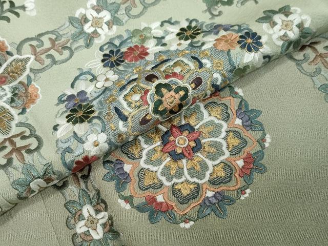 平和屋着物●豪華色留袖　作家物　総刺繍　洋花文　暈し染め　金糸　正絹　逸品　未使用　DABI2889ud