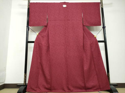 平和屋着物●上質な色無地　草花地紋　濃紅色　正絹　逸品　DABI2898ud