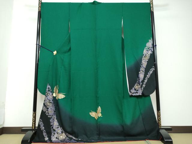 平和屋着物●豪華振袖　花蝶文　暈し染め　金彩　正絹　逸品　DABI2902ud