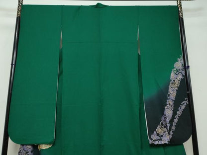 平和屋着物●豪華振袖　花蝶文　暈し染め　金彩　正絹　逸品　DABI2902ud