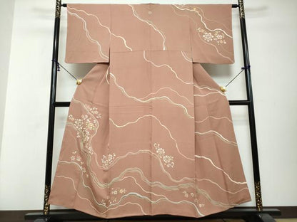 平和屋着物●訪問着　駒刺繍　道長草花文　金彩　正絹　逸品　DABI2906ud