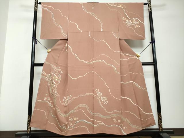 平和屋着物●訪問着　駒刺繍　道長草花文　金彩　正絹　逸品　DABI2906ud