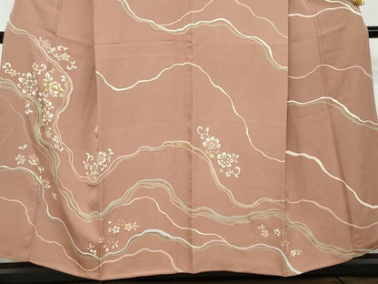 平和屋着物●訪問着　駒刺繍　道長草花文　金彩　正絹　逸品　DABI2906ud