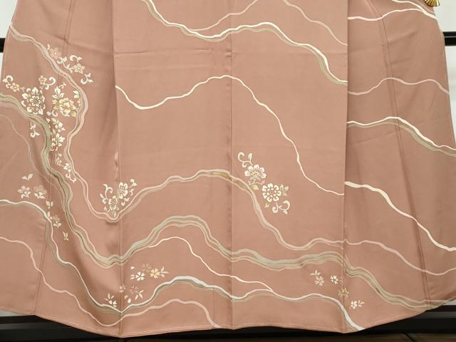 平和屋着物●訪問着　駒刺繍　道長草花文　金彩　正絹　逸品　DABI2906ud