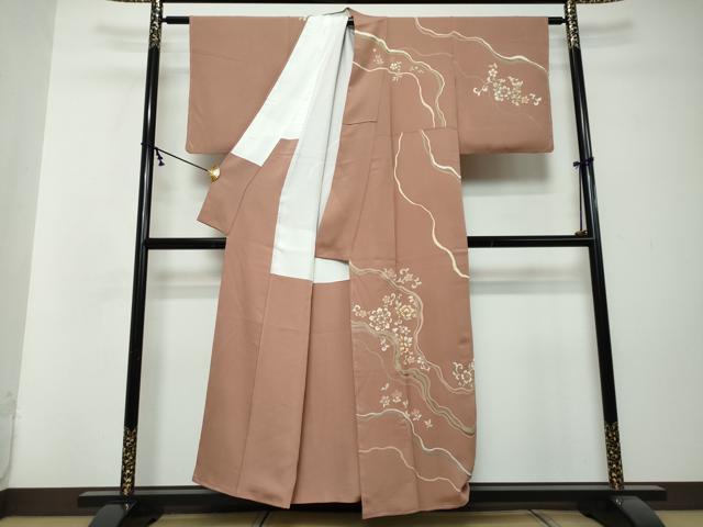 平和屋着物●訪問着　駒刺繍　道長草花文　金彩　正絹　逸品　DABI2906ud