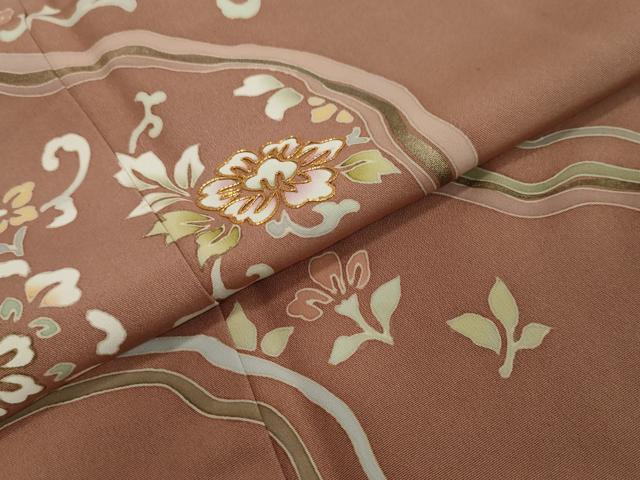 平和屋着物●訪問着　駒刺繍　道長草花文　金彩　正絹　逸品　DABI2906ud
