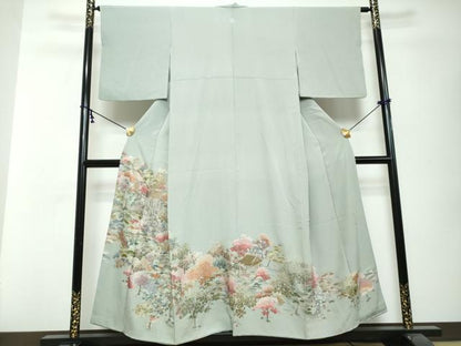 平和屋着物●豪華色留袖　総刺繍　風景草花文　金糸　正絹　逸品　DABI2910ud