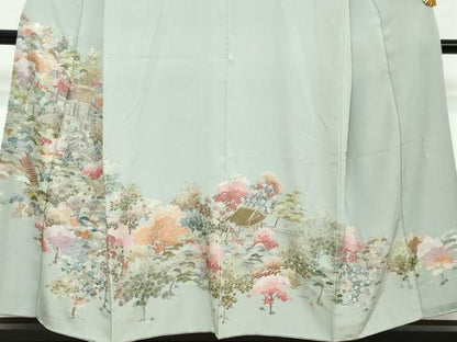 平和屋着物●豪華色留袖　総刺繍　風景草花文　金糸　正絹　逸品　DABI2910ud