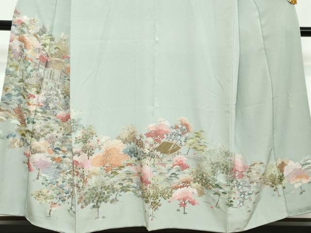 平和屋着物●豪華色留袖　総刺繍　風景草花文　金糸　正絹　逸品　DABI2910ud
