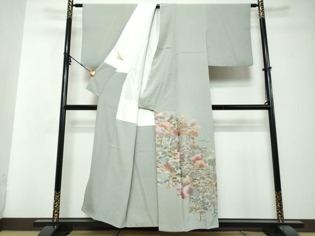 平和屋着物●豪華色留袖　総刺繍　風景草花文　金糸　正絹　逸品　DABI2910ud