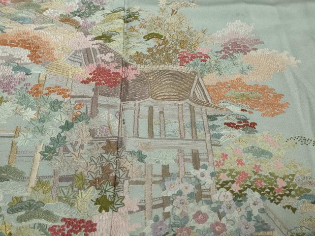 平和屋着物●豪華色留袖　総刺繍　風景草花文　金糸　正絹　逸品　DABI2910ud