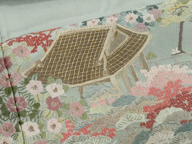 平和屋着物●豪華色留袖　総刺繍　風景草花文　金糸　正絹　逸品　DABI2910ud