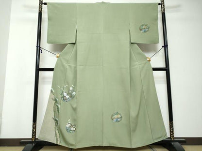 平和屋着物●訪問着　螺鈿　双鶴草花文　金彩　やまと誂製　正絹　逸品　DABI2917ud