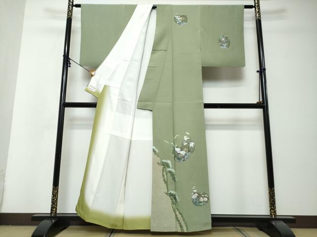 平和屋着物●訪問着　螺鈿　双鶴草花文　金彩　やまと誂製　正絹　逸品　DABI2917ud