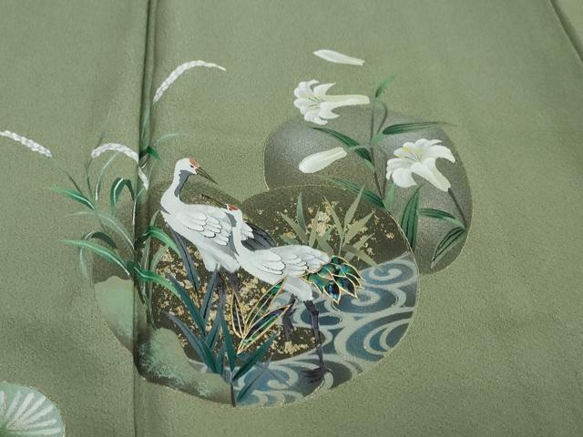 平和屋着物●訪問着　螺鈿　双鶴草花文　金彩　やまと誂製　正絹　逸品　DABI2917ud