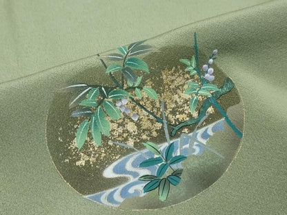 平和屋着物●訪問着　螺鈿　双鶴草花文　金彩　やまと誂製　正絹　逸品　DABI2917ud