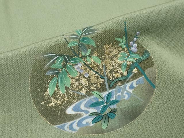 平和屋着物●訪問着　螺鈿　双鶴草花文　金彩　やまと誂製　正絹　逸品　DABI2917ud