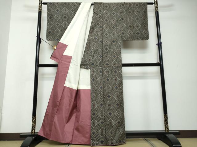 平和屋着物●本場大島紬　龍郷絣　花菱文　正絹　逸品　DABI2919ud