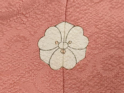 平和屋着物●上質な色無地　更紗花唐草地紋　甚三紅色　正絹　逸品　DABI2928ud