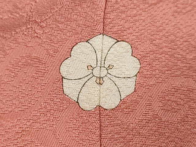 平和屋着物●上質な色無地　更紗花唐草地紋　甚三紅色　正絹　逸品　DABI2928ud