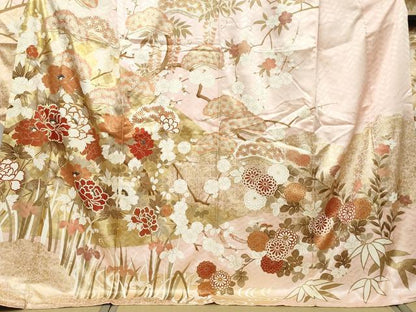 平和屋着物●豪華振袖　駒刺繍　草花文　金彩　正絹　逸品　DABI2934ud