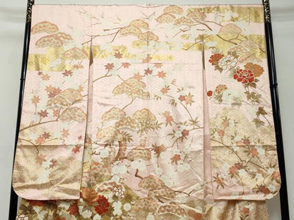 平和屋着物●豪華振袖　駒刺繍　草花文　金彩　正絹　逸品　DABI2934ud