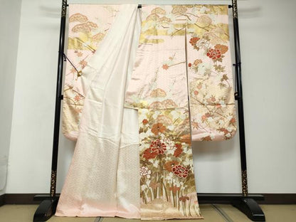平和屋着物●豪華振袖　駒刺繍　草花文　金彩　正絹　逸品　DABI2934ud