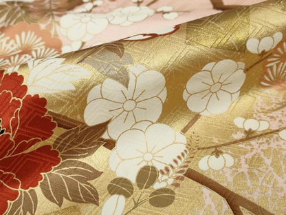 平和屋着物●豪華振袖　駒刺繍　草花文　金彩　正絹　逸品　DABI2934ud