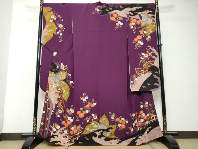 平和屋着物●豪華振袖　駒刺繍　草花文　金彩　正絹　逸品　DABI2935ud
