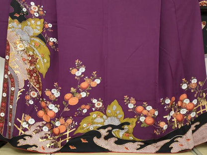 平和屋着物●豪華振袖　駒刺繍　草花文　金彩　正絹　逸品　DABI2935ud