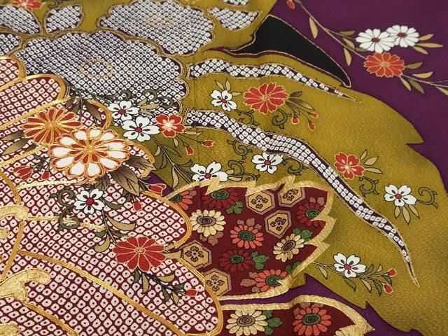 平和屋着物●豪華振袖　駒刺繍　草花文　金彩　正絹　逸品　DABI2935ud