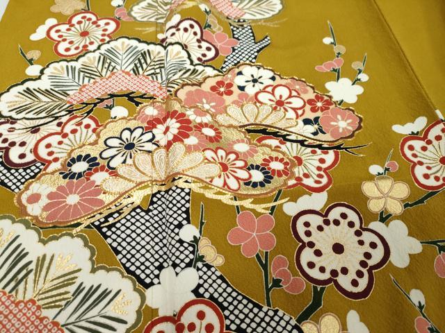 平和屋着物●豪華振袖　駒刺繍　扇面吉祥草花文　金彩　正絹　逸品　DABI2936ud