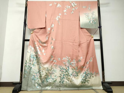 平和屋着物●螺鈿作家　藤本隆士　訪問着　螺鈿　草花文　暈し染め　金銀彩　ロング丈　正絹　逸品　DABI2938ud