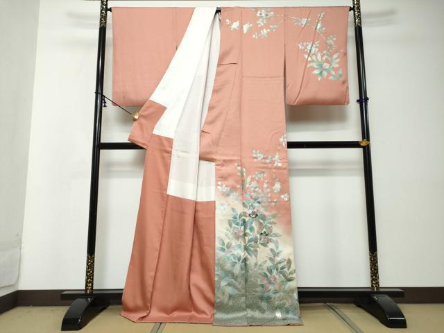 平和屋着物●螺鈿作家　藤本隆士　訪問着　螺鈿　草花文　暈し染め　金銀彩　ロング丈　正絹　逸品　DABI2938ud