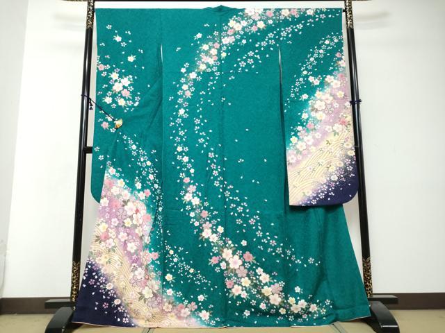 平和屋着物●豪華振袖　手毬草花文　暈し染め　金彩　金通し地　正絹　逸品　DABI2941ud