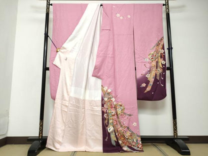 平和屋着物●豪華振袖　御所車熨斗草花文　金彩　京都きもの友禅扱い　正絹　逸品　DABI2943ud