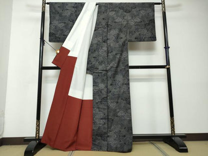 平和屋着物●本場大島紬　7マルキ　草花文　正絹　逸品　DABI2948ud