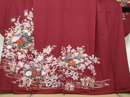平和屋着物●豪華振袖　流水花車文　金彩　正絹　逸品　DABI2959ud