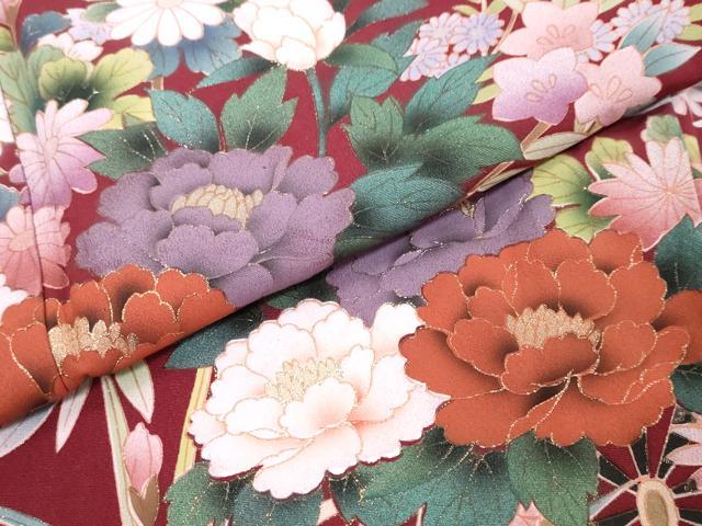 平和屋着物●豪華振袖　流水花車文　金彩　正絹　逸品　DABI2959ud