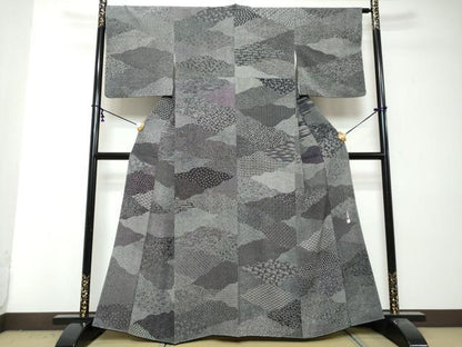 平和屋着物●伝統工芸師　服部光擴　江戸小紋　百柄　黒地　正絹　逸品　DABI2966ud