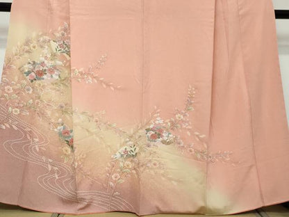 平和屋着物●訪問着　地紙草花文　暈し染め　金彩　正絹　逸品　DABI2968ud