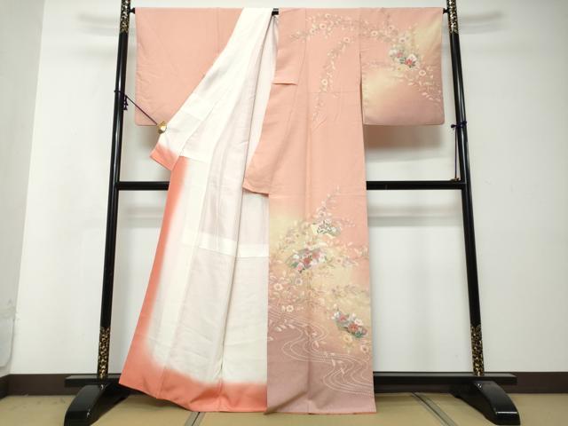平和屋着物●訪問着　地紙草花文　暈し染め　金彩　正絹　逸品　DABI2968ud