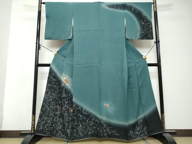 平和屋着物●訪問着　刺繍　草花文　暈し染め　金彩　正絹　逸品　DABI2970ud