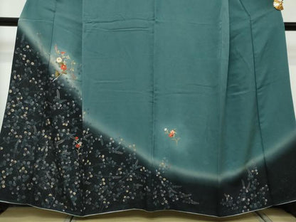 平和屋着物●訪問着　刺繍　草花文　暈し染め　金彩　正絹　逸品　DABI2970ud