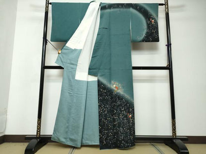 平和屋着物●訪問着　刺繍　草花文　暈し染め　金彩　正絹　逸品　DABI2970ud