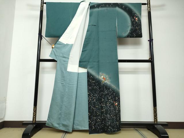平和屋着物●訪問着　刺繍　草花文　暈し染め　金彩　正絹　逸品　DABI2970ud