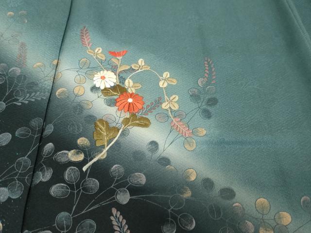 平和屋着物●訪問着　刺繍　草花文　暈し染め　金彩　正絹　逸品　DABI2970ud