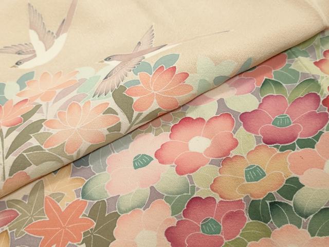 平和屋着物●訪問着　友禅　作家物　花鳥文　正絹　逸品　DABI2971ud